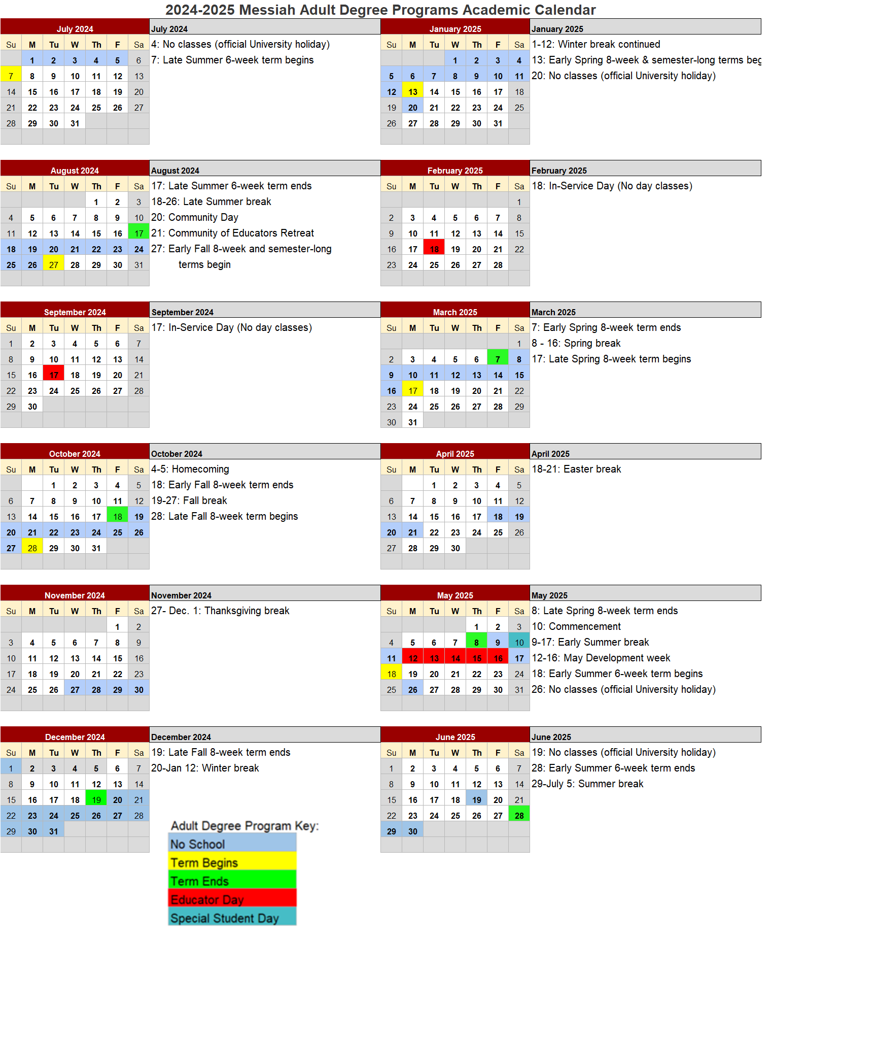 ADP 2024-25 academic calendar